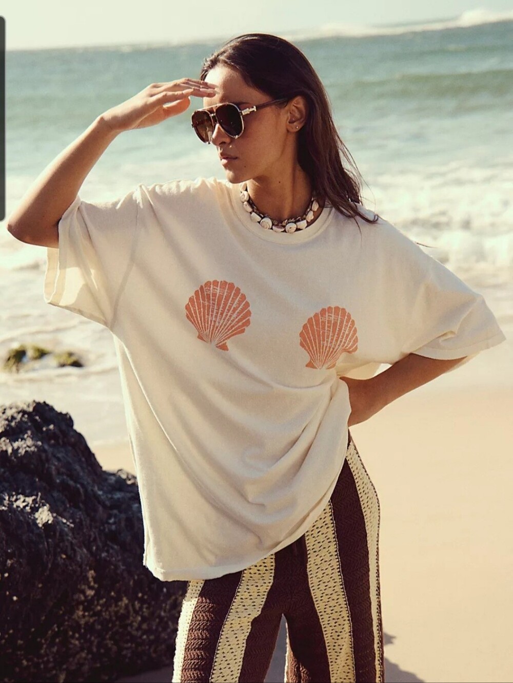 NWT Free People Cream Shell Graphic Tee SOLD OUT